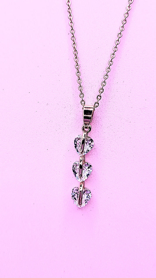 Heart Trio Drop Crystal Necklace