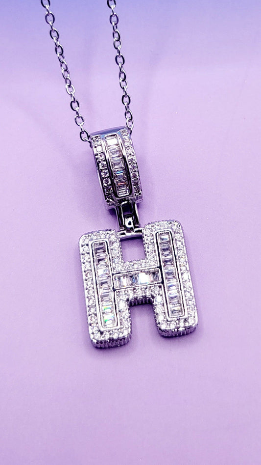 Crystal Initial Necklace Letter H