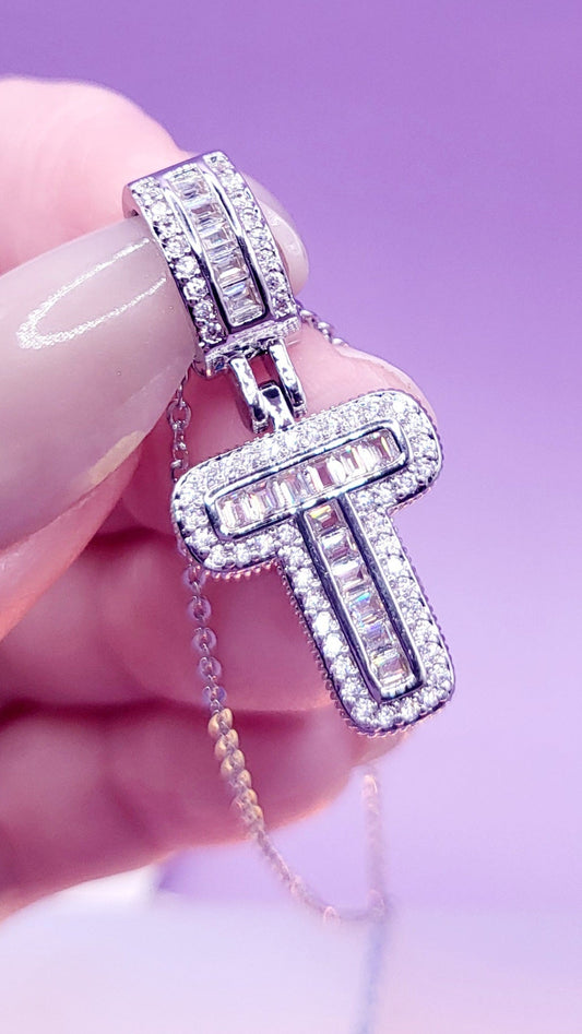 Crystal Initial Necklace Letter T