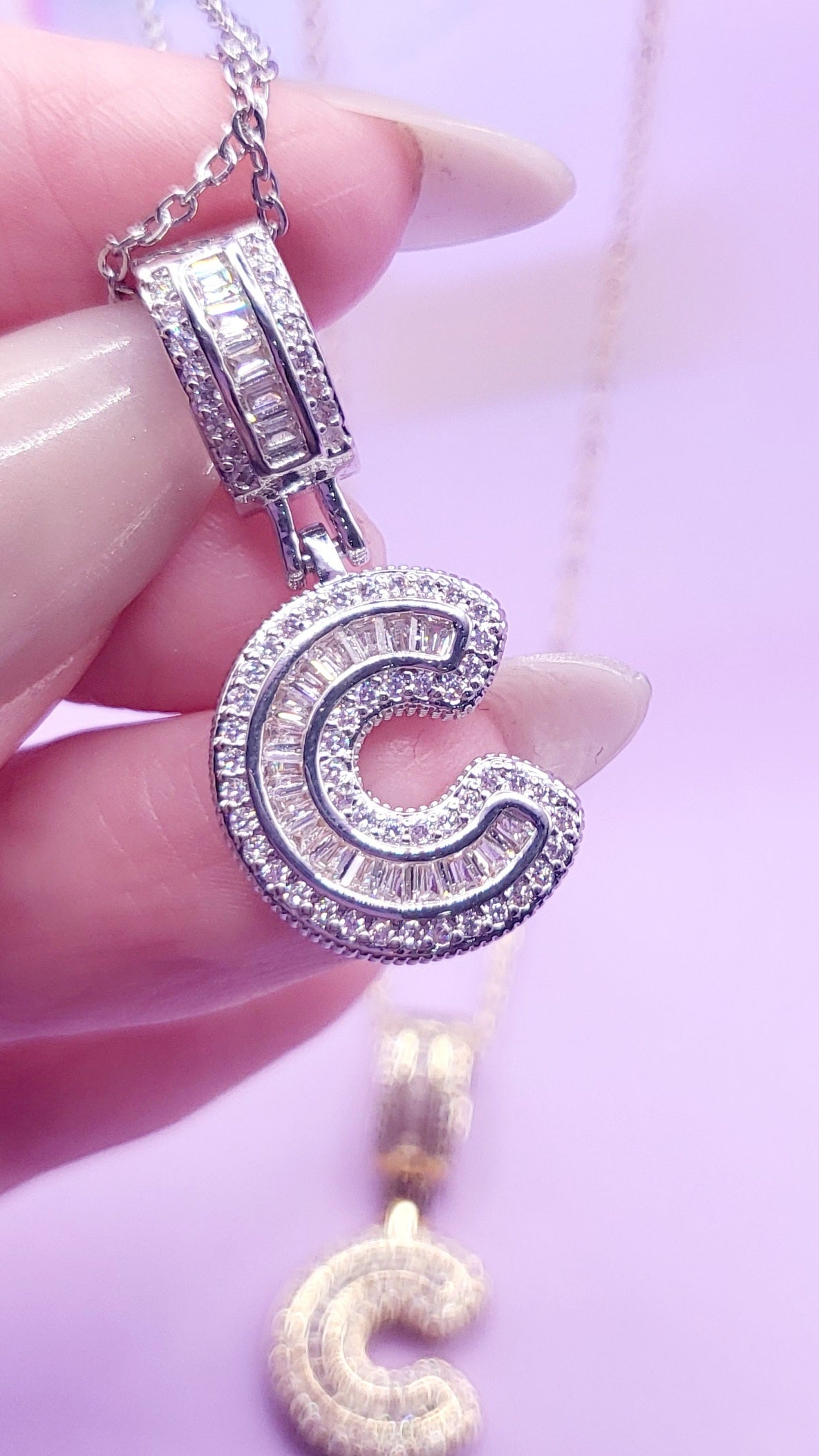 Crystal Initial Necklace Letter C