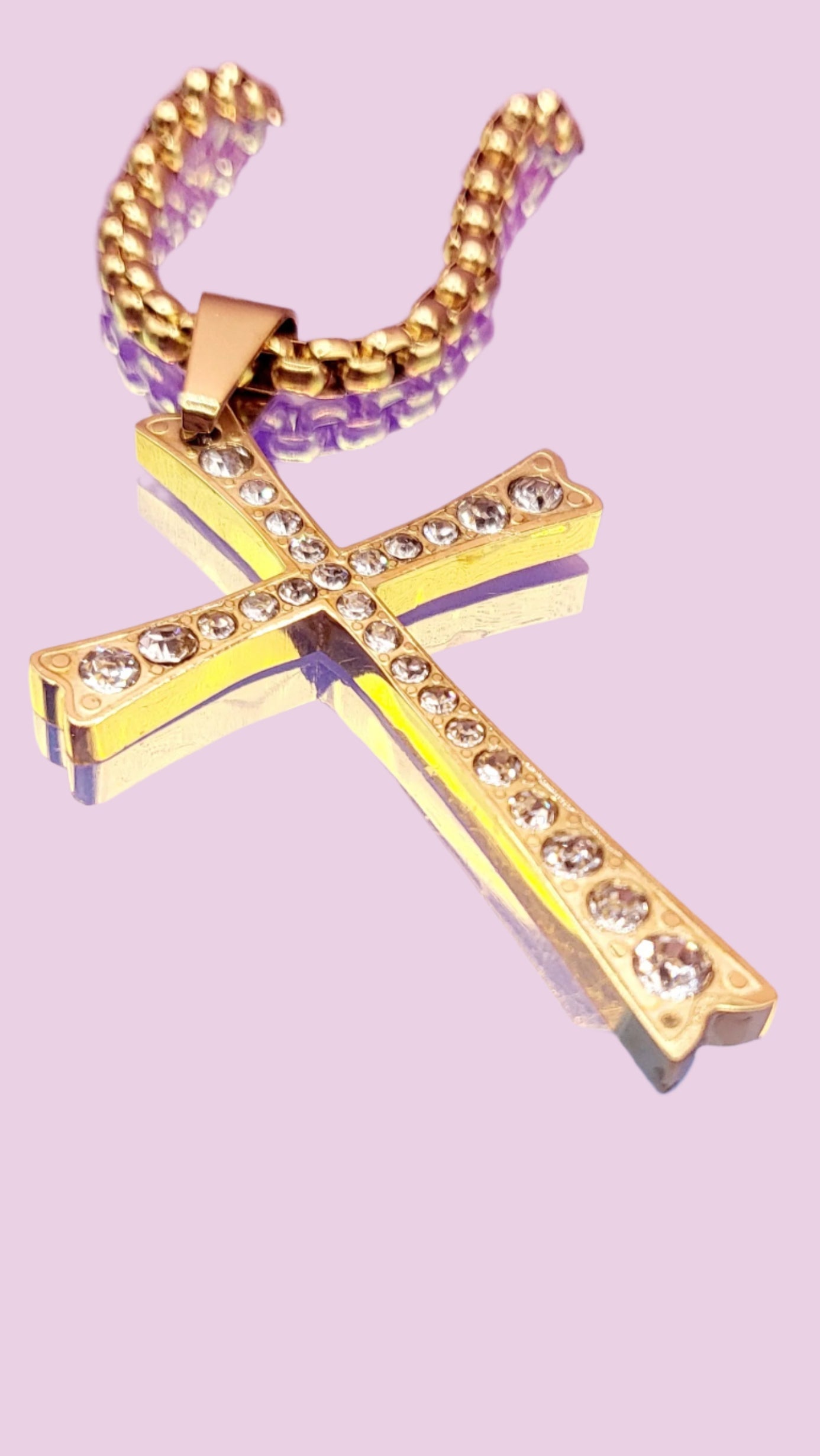 Curved Sparkle Cross Necklace