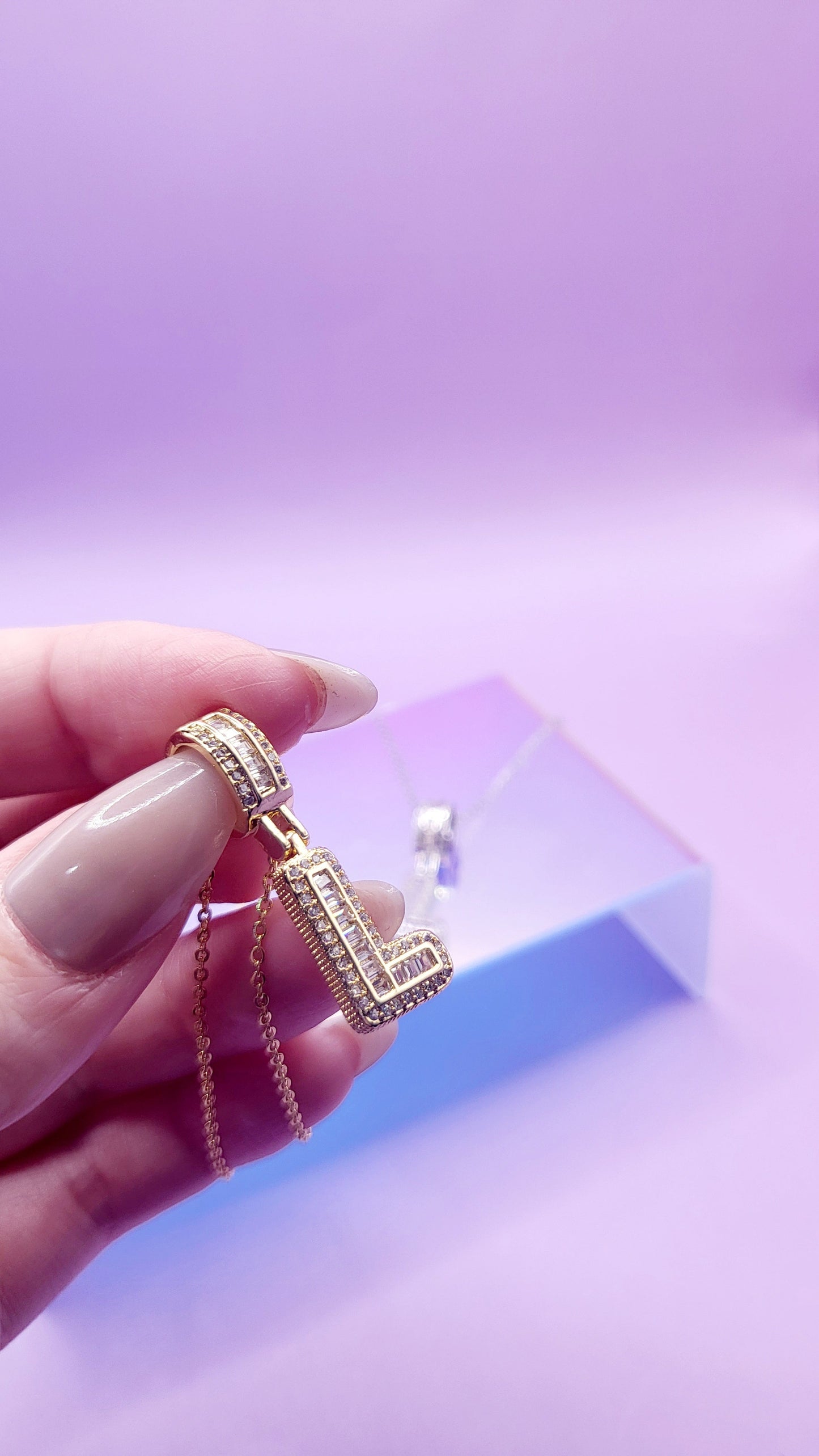 Crystal Initial Necklace Letter L