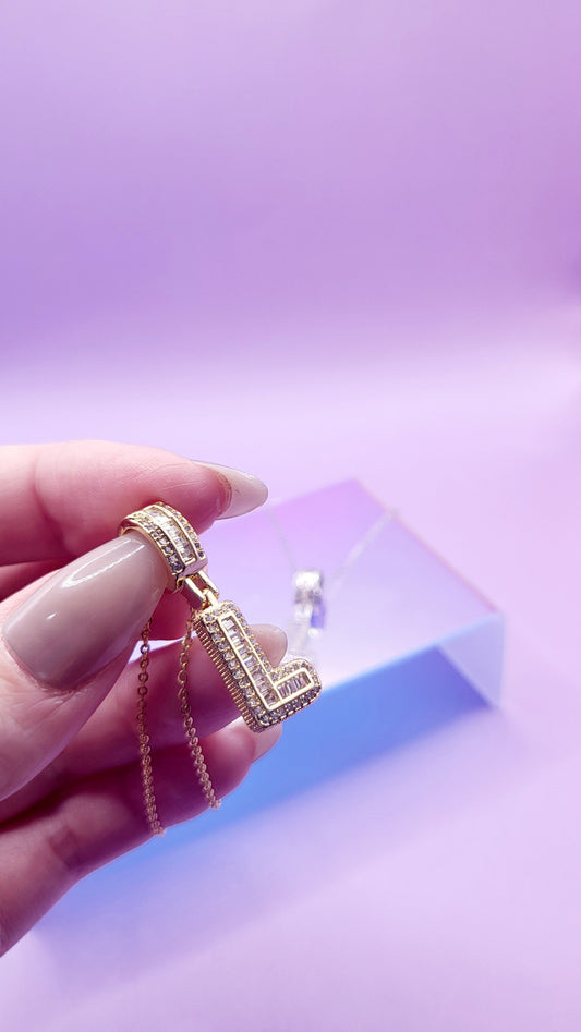 Crystal Initial Necklace Letter L