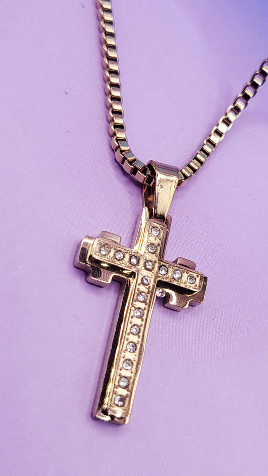 Gold Jewelled Cross Necklace