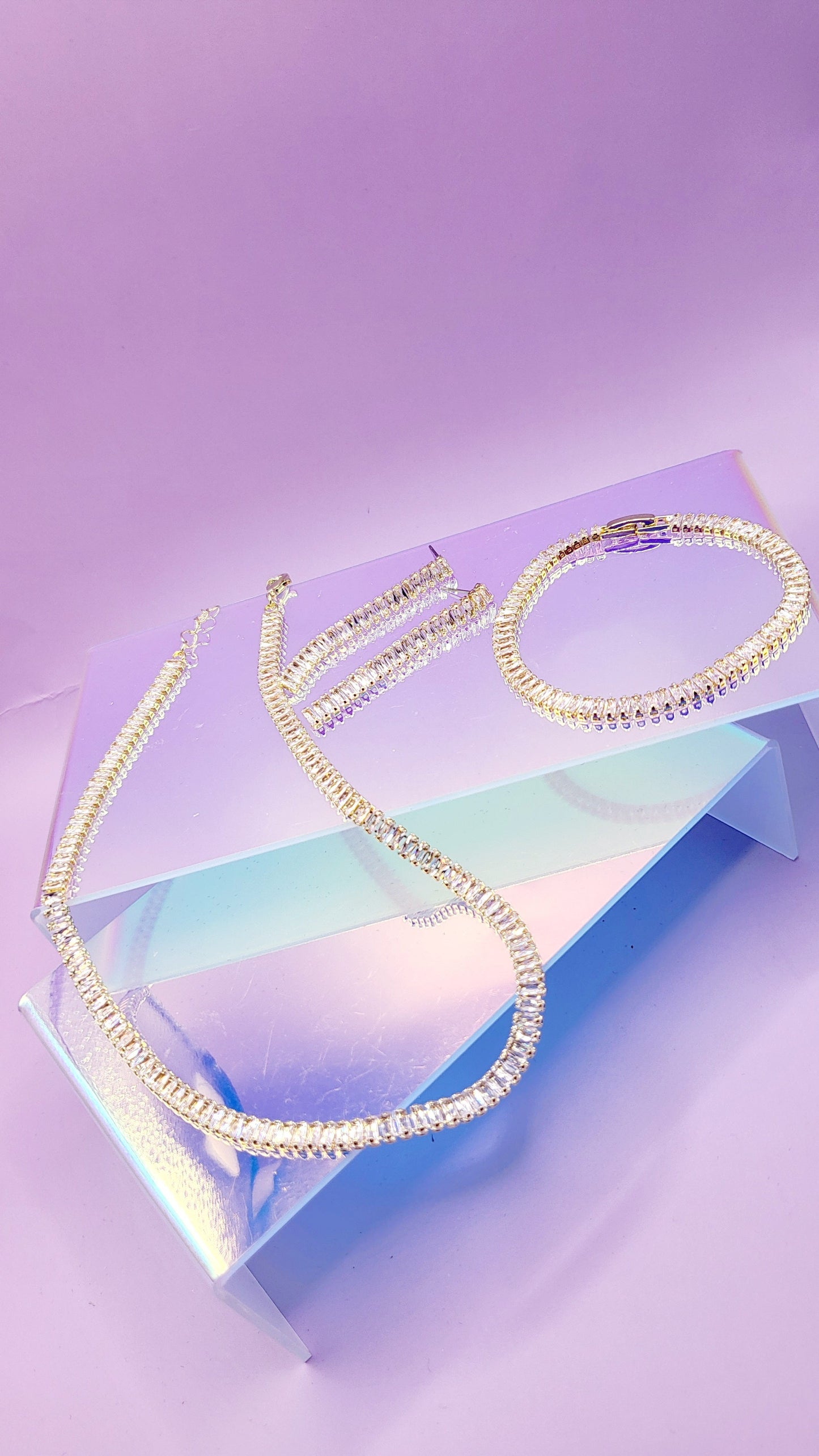 Mini Baguette Crystal Trio Necklace, Earrings & Bracelet