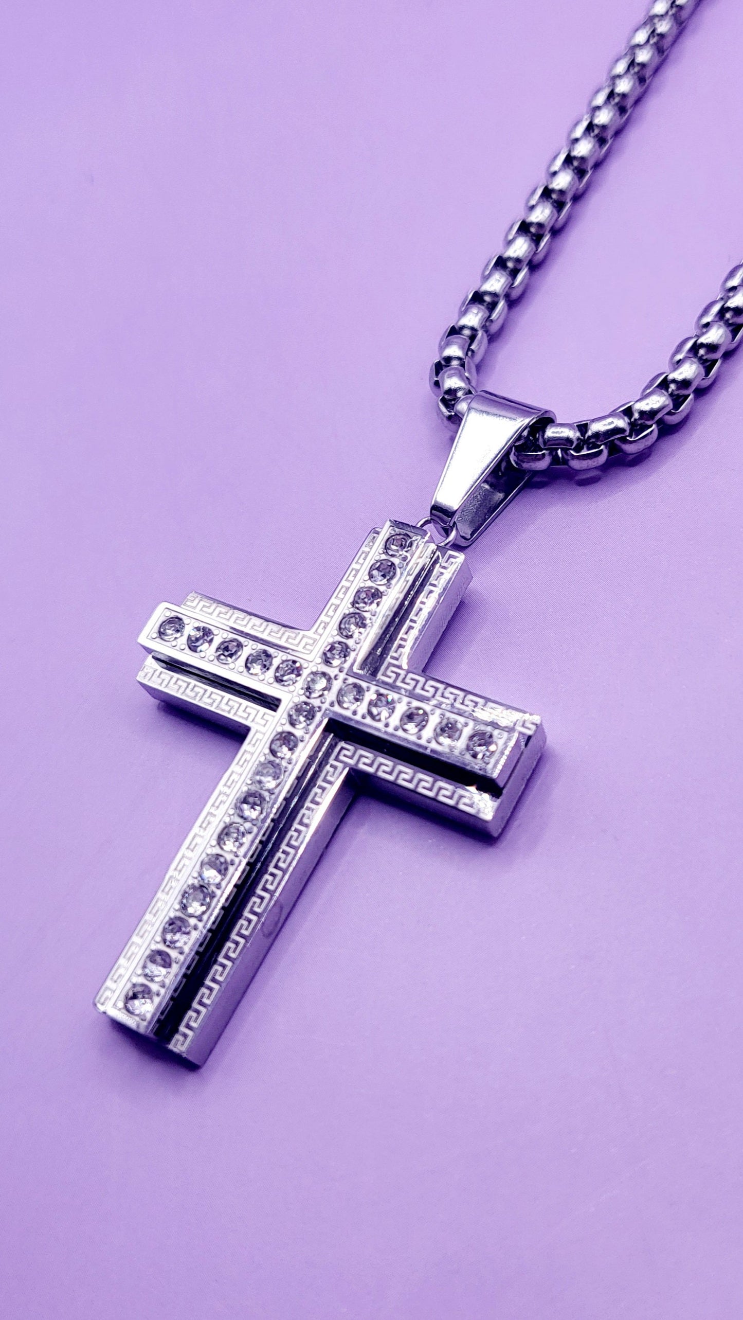 Large Sparkle Silver Cross Necklace