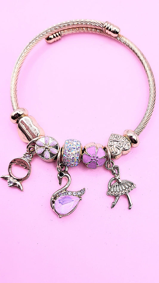 Ballerina & Swan Crystal Charm Breaded Bracelet