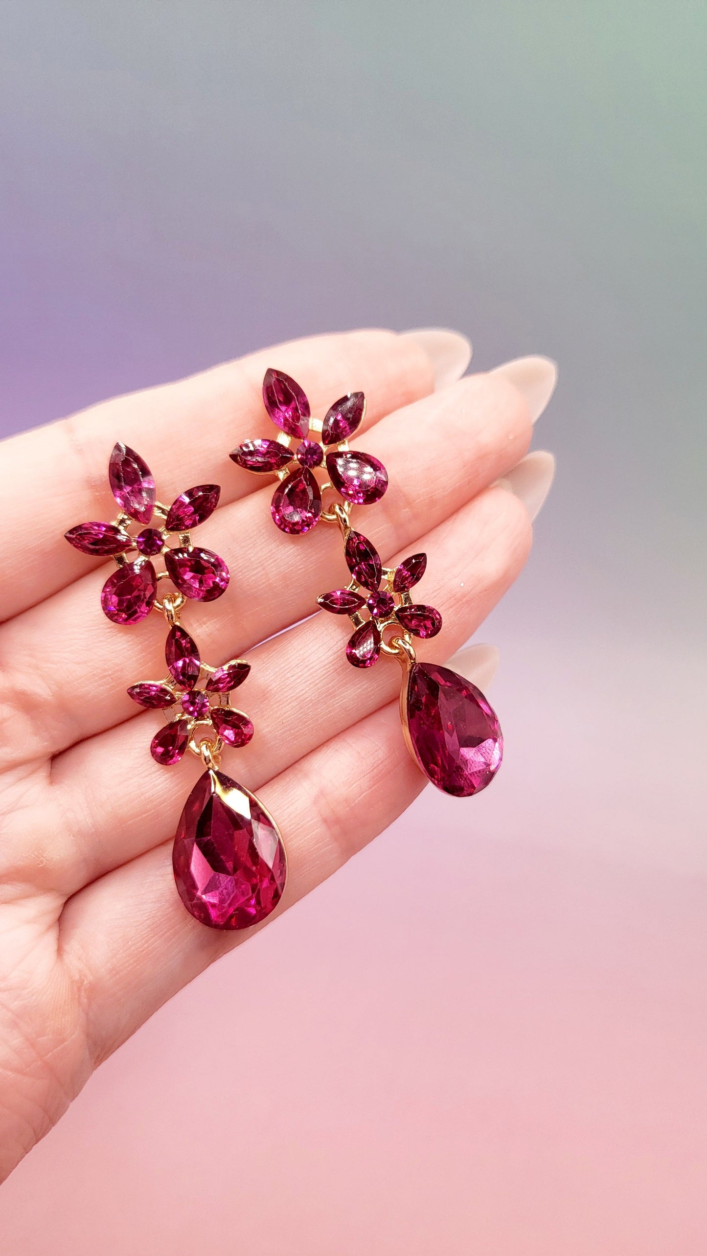 Flower Crystal Drop and Dangle Earrings