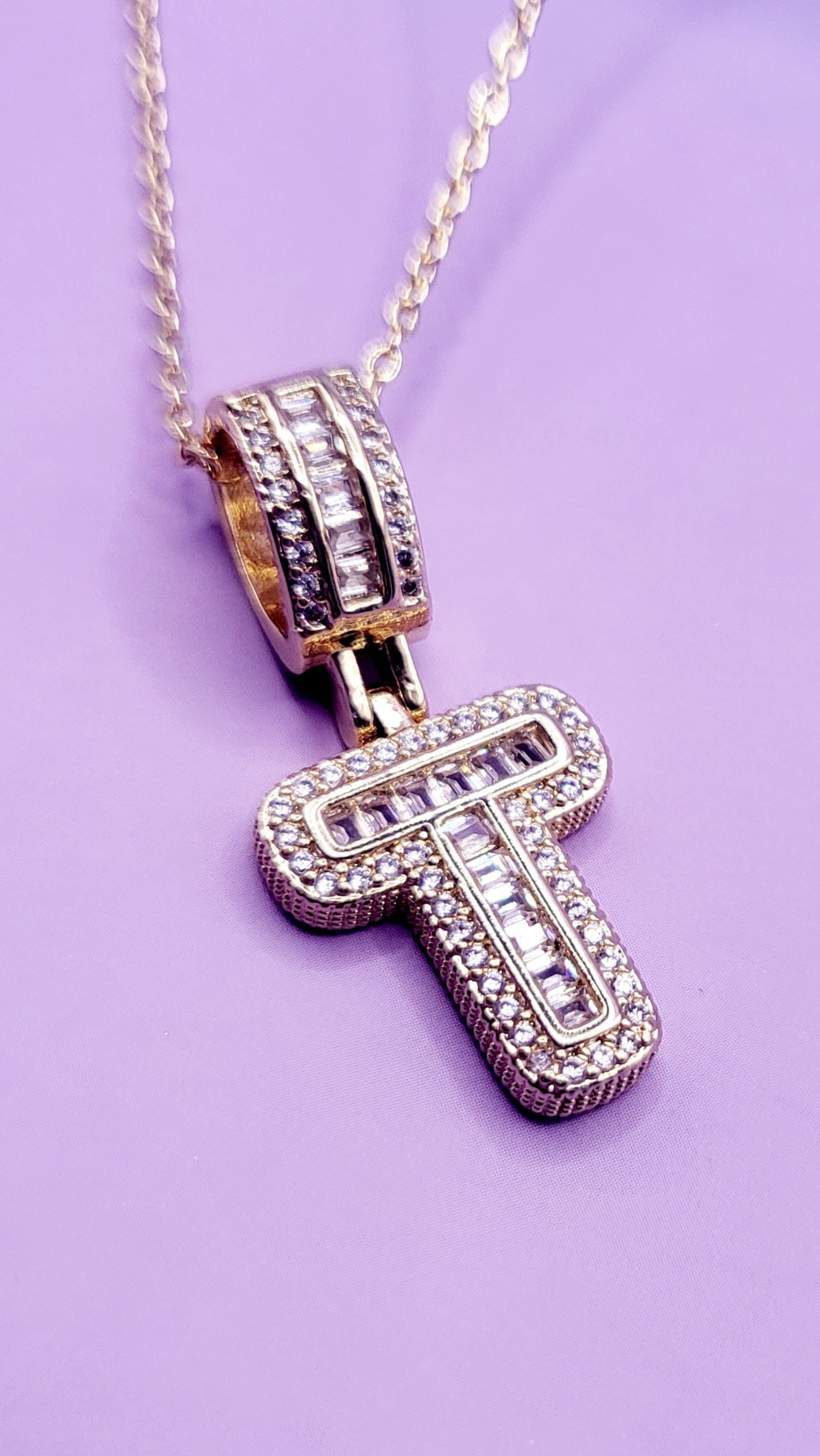 Crystal Initial Necklace Letter T