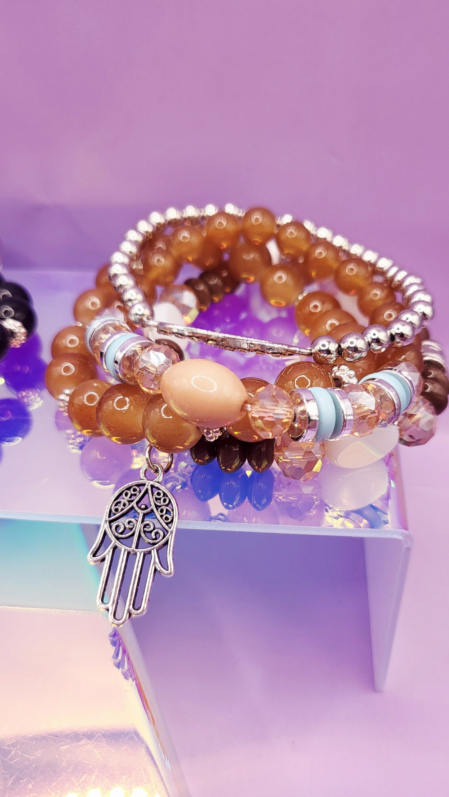 Bow Charm Ceramic Beaded Bracelet Set