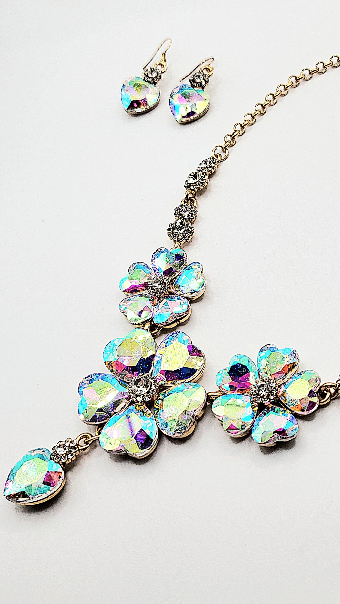 Flower Cluster Crystal Necklace Set