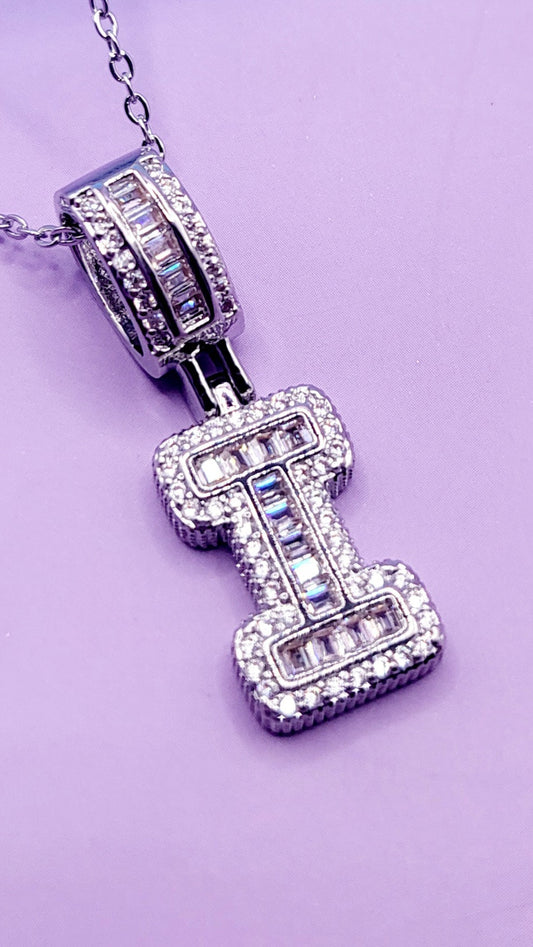 Crystal Initial Necklace Letter I