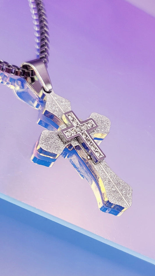 Glitter Silver Cross Necklace