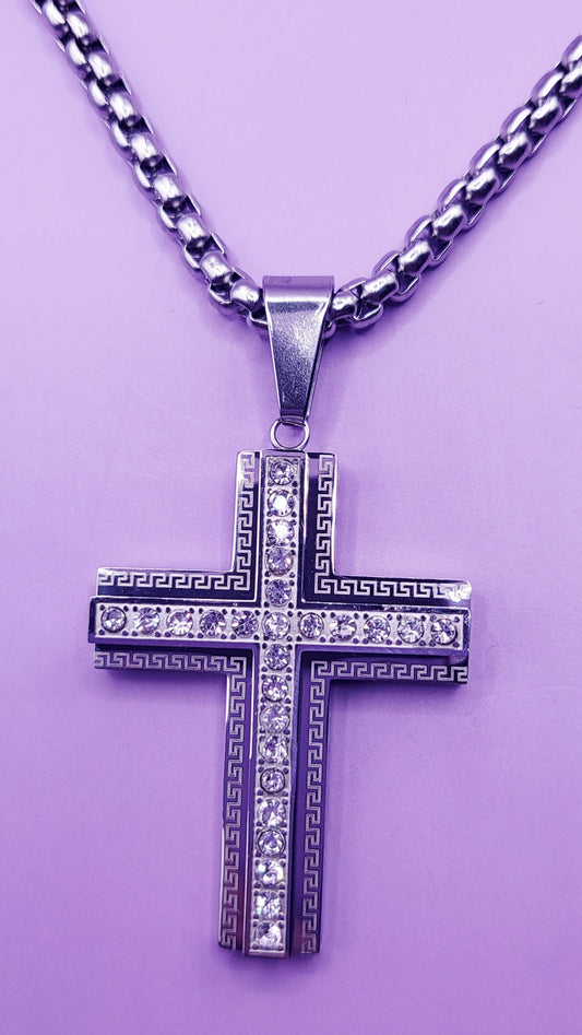 Large Sparkle Silver Cross Necklace