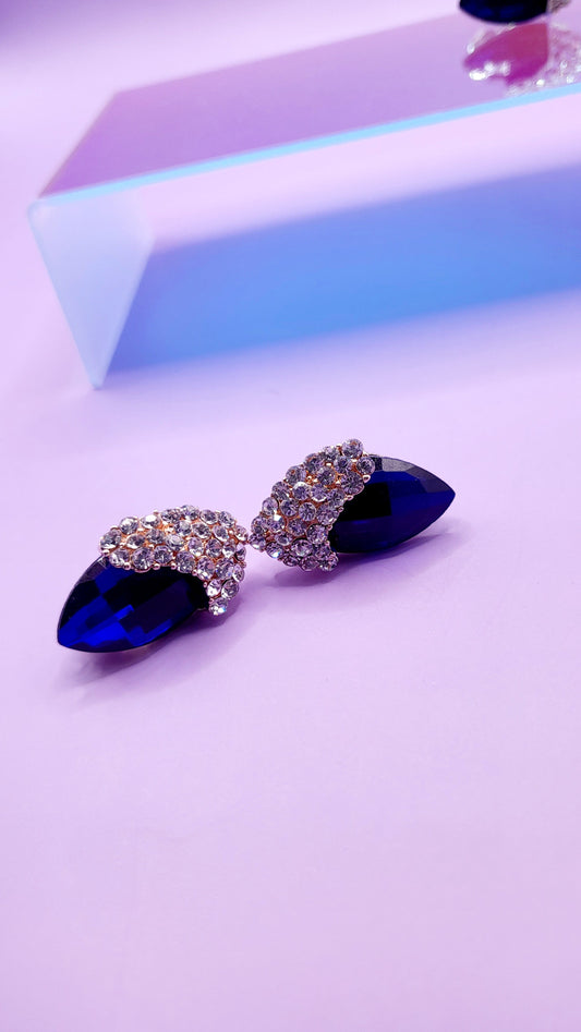 Blue Crystal Non Pierced Clip On Earrings