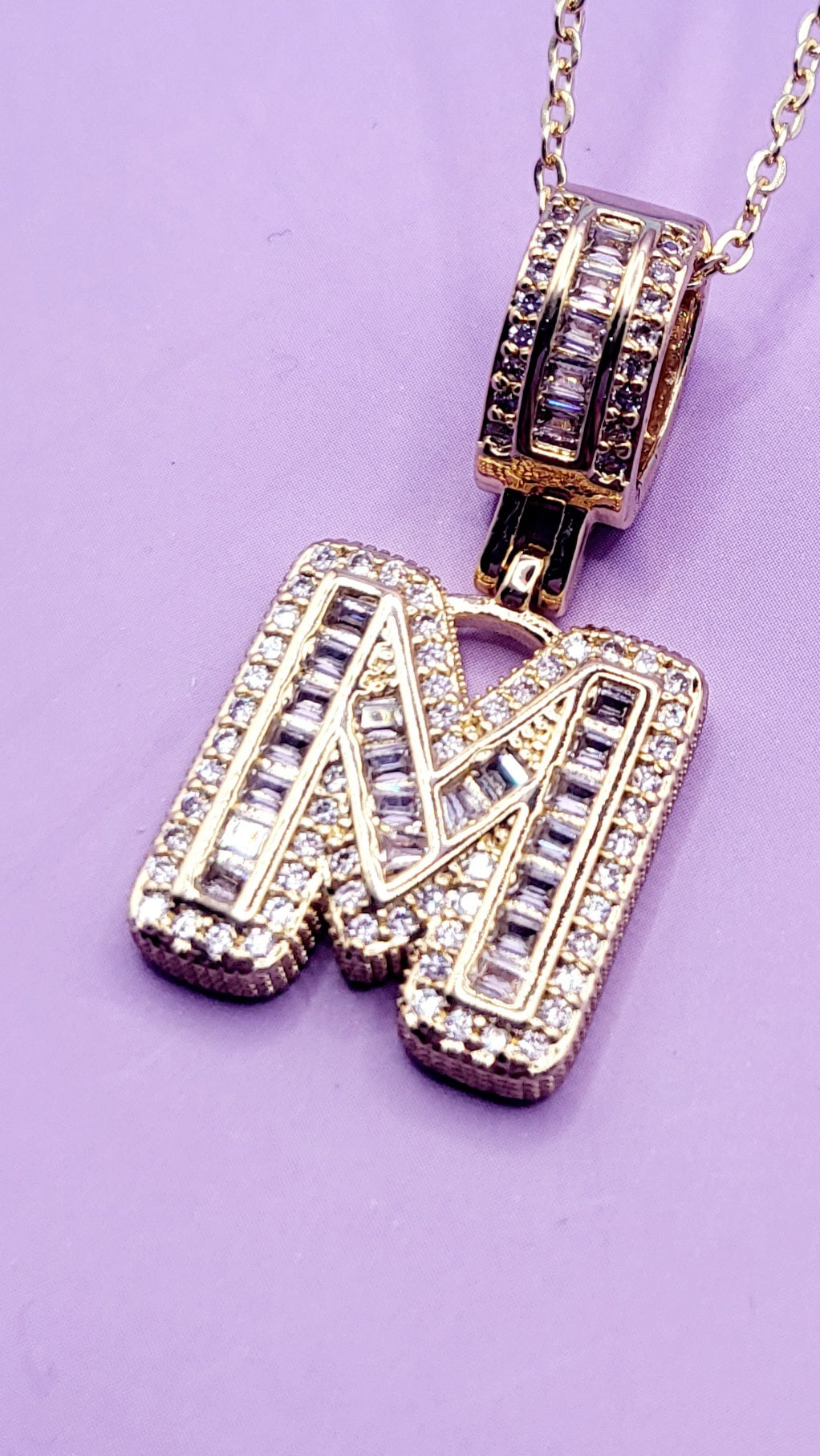 Crystal Initial Necklace Letter M