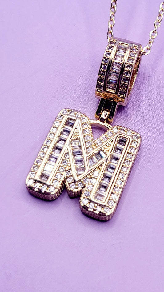 Crystal Initial Necklace Letter M