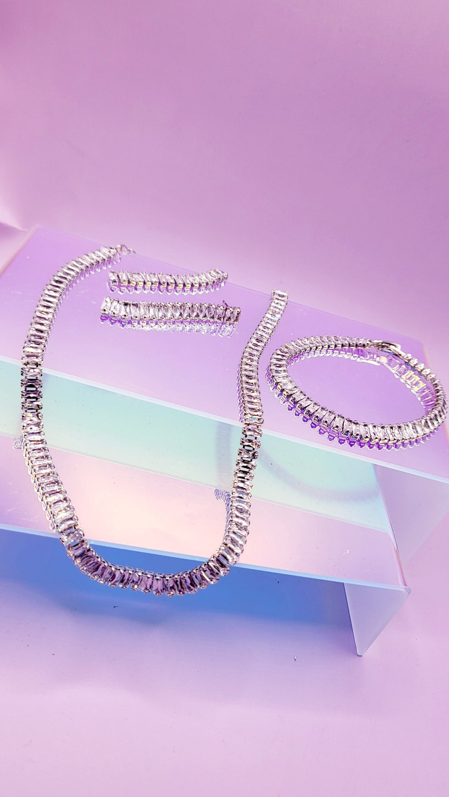 Tara Baguette Cut set Necklace Bracelet and Earrings