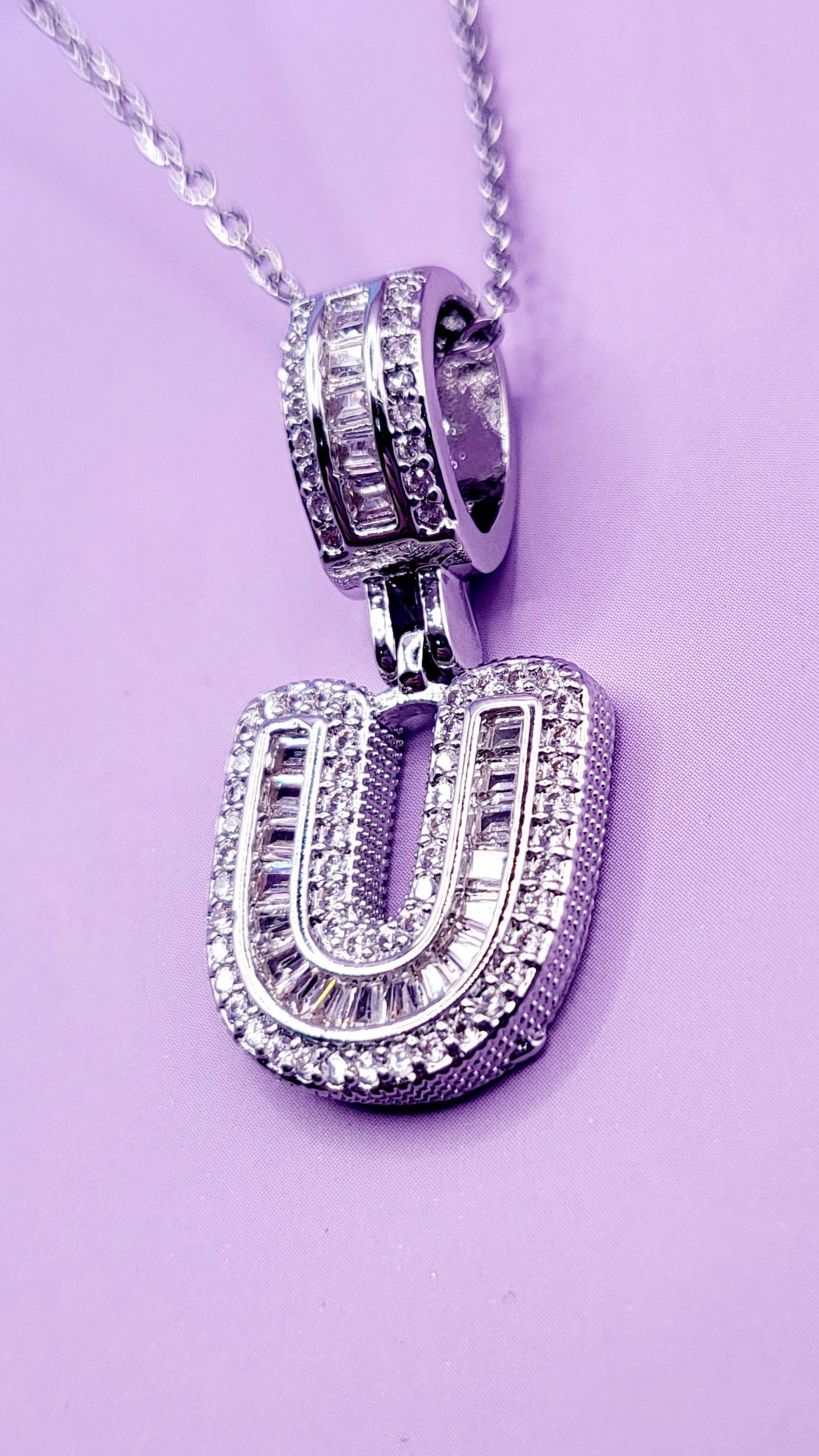 Crystal Initial Necklace Letter U