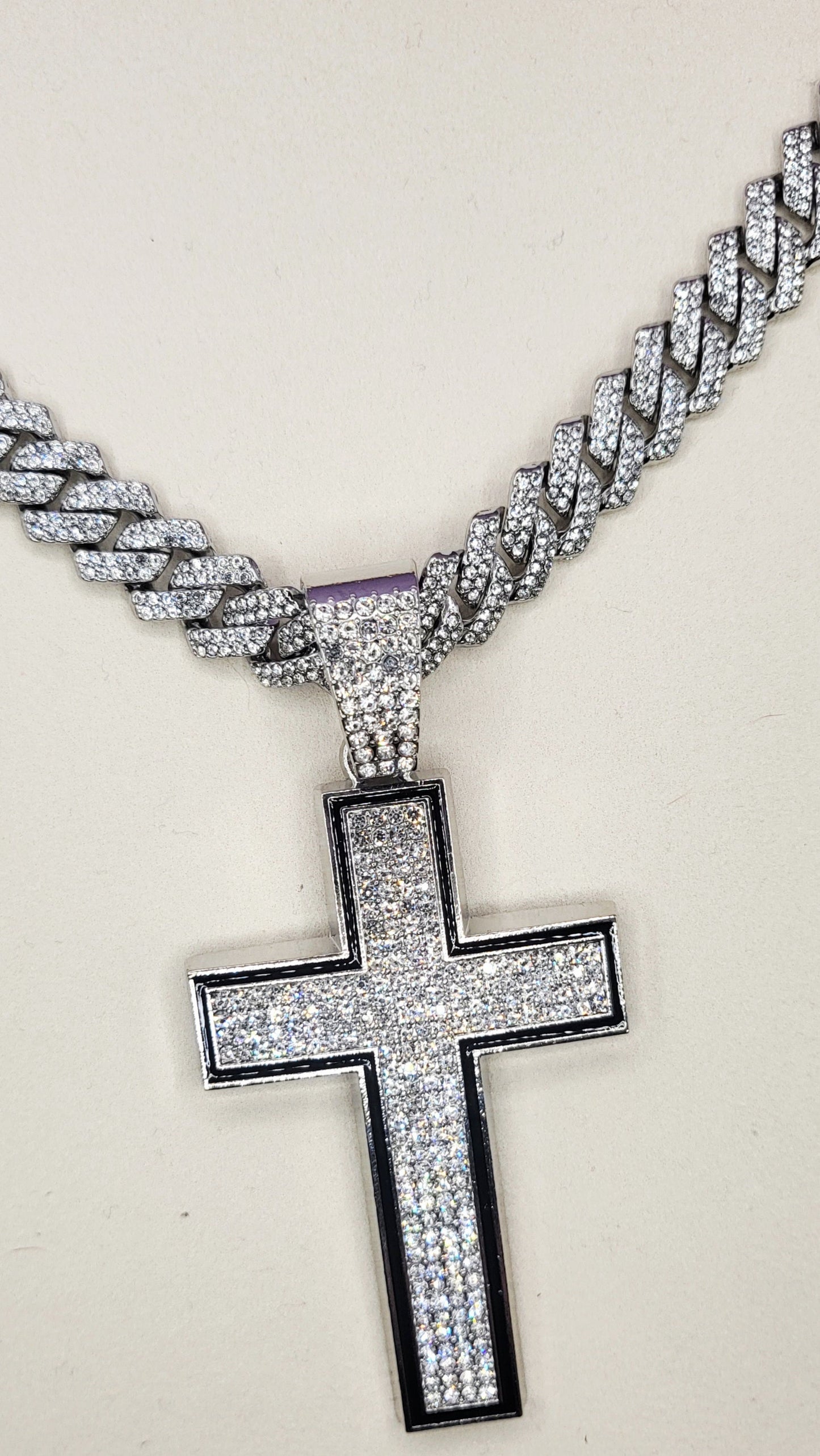 Iced Out Crystal Bling Cross Chain Necklace