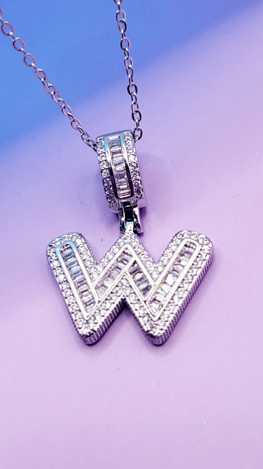 Crystal Initial Necklace Letter W