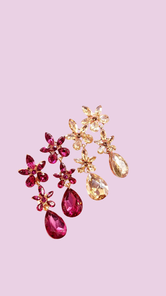 Flower Crystal Drop and Dangle Earrings