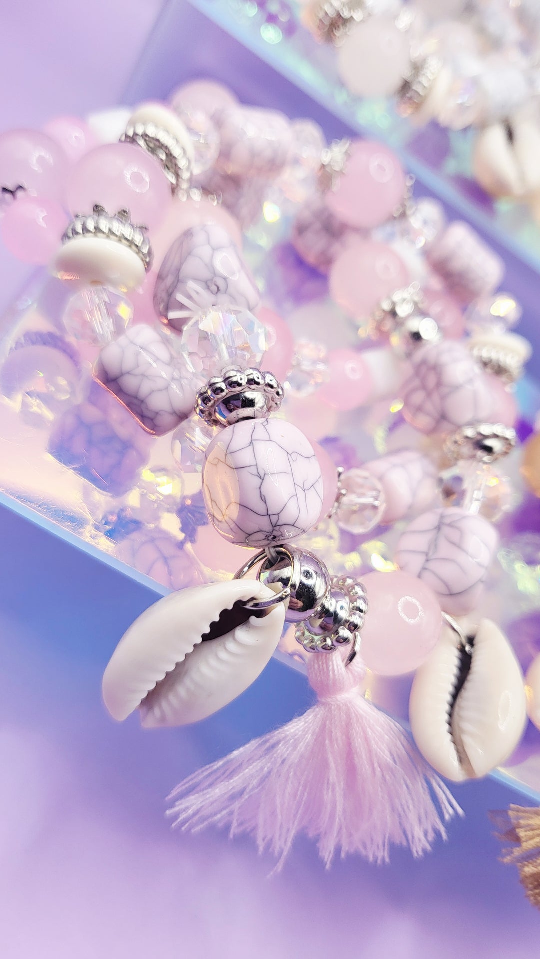 Shell Charm Ceramic Beaded Bracelet Set