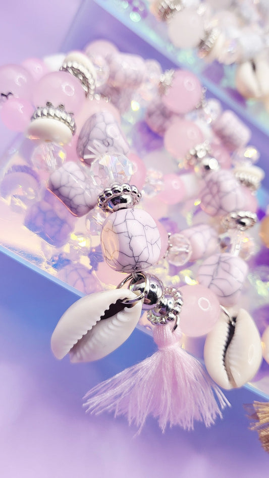 Shell Charm Ceramic Beaded Bracelet Set