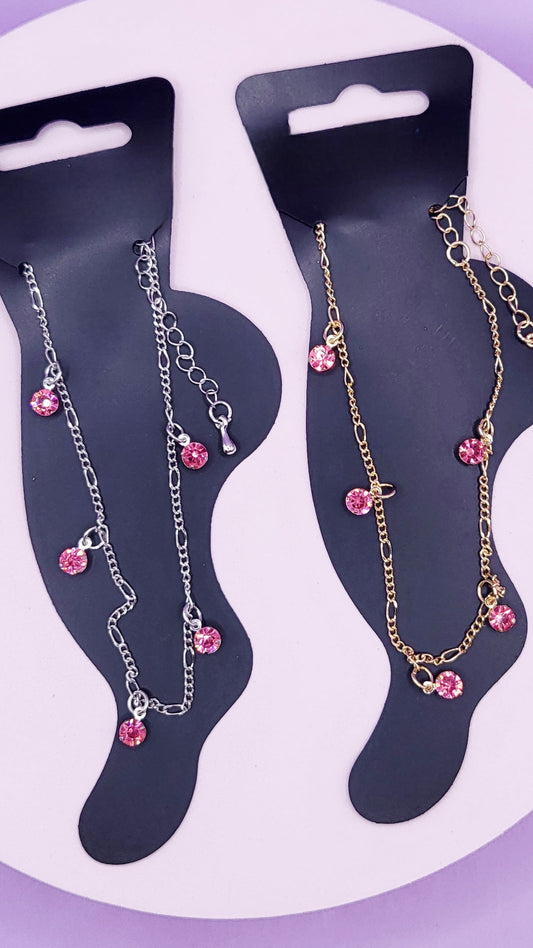 Pink Crystal Charm Anklet
