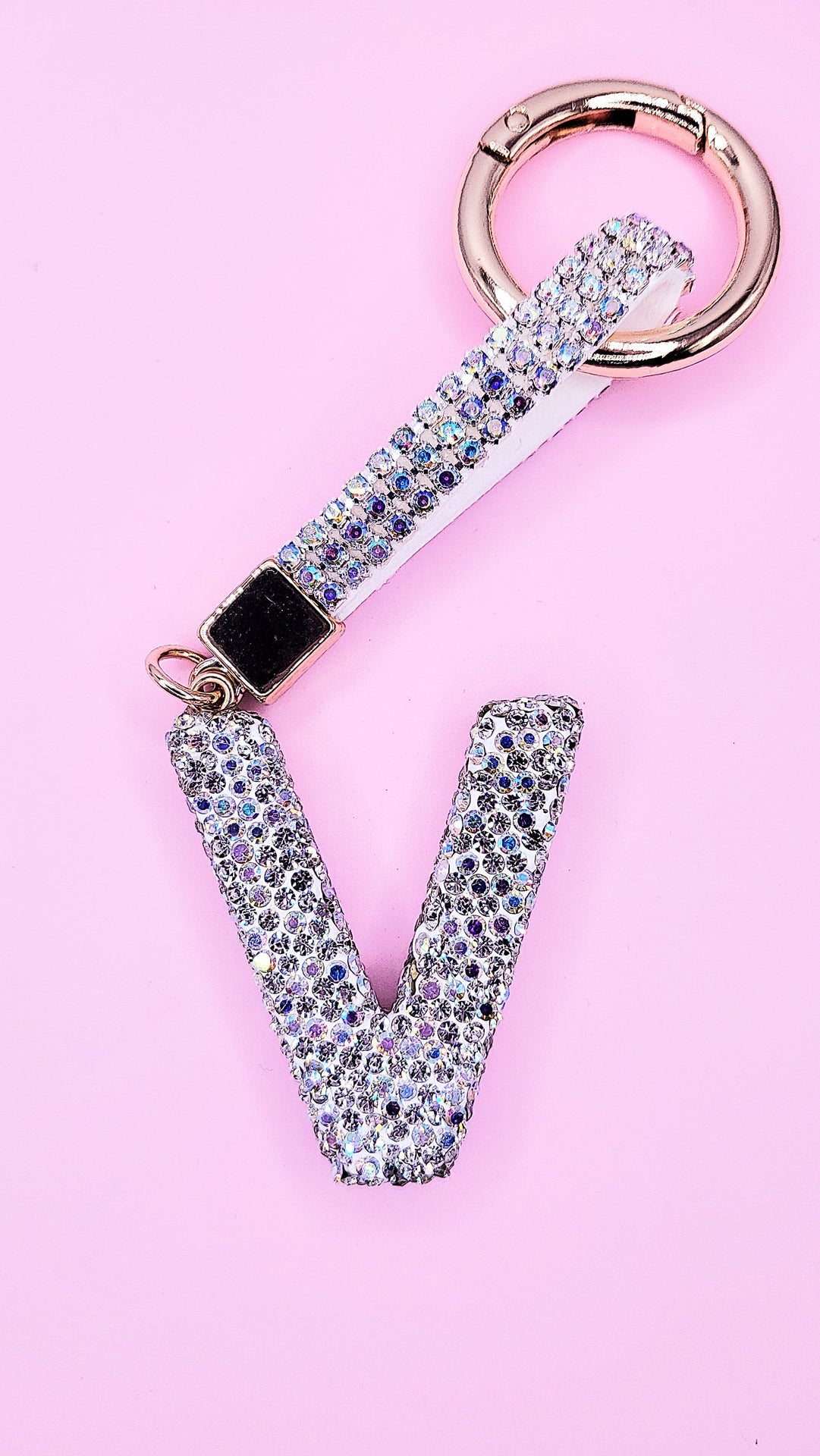 Initial Letter Silver Crystal Glam Key Ring