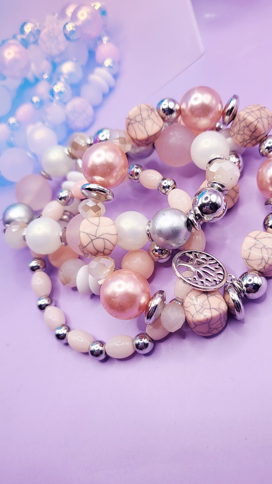 Mini Tree Charm Ceramic Beaded Bracelet Set