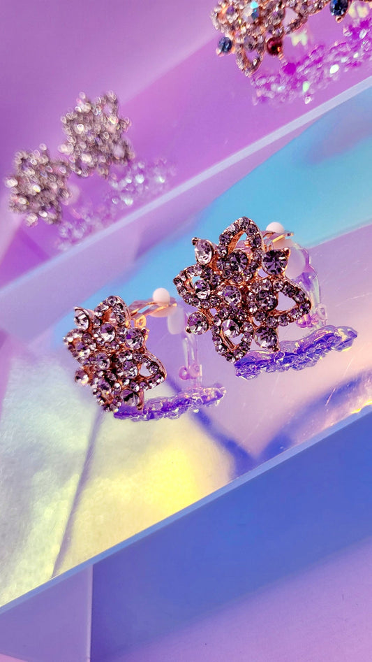 Star Burst Crystal Non Pierced Clip On Earrings