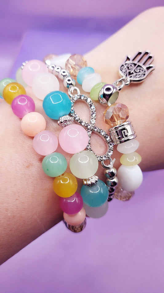 Bow Charm Ceramic Beaded Bracelet Set