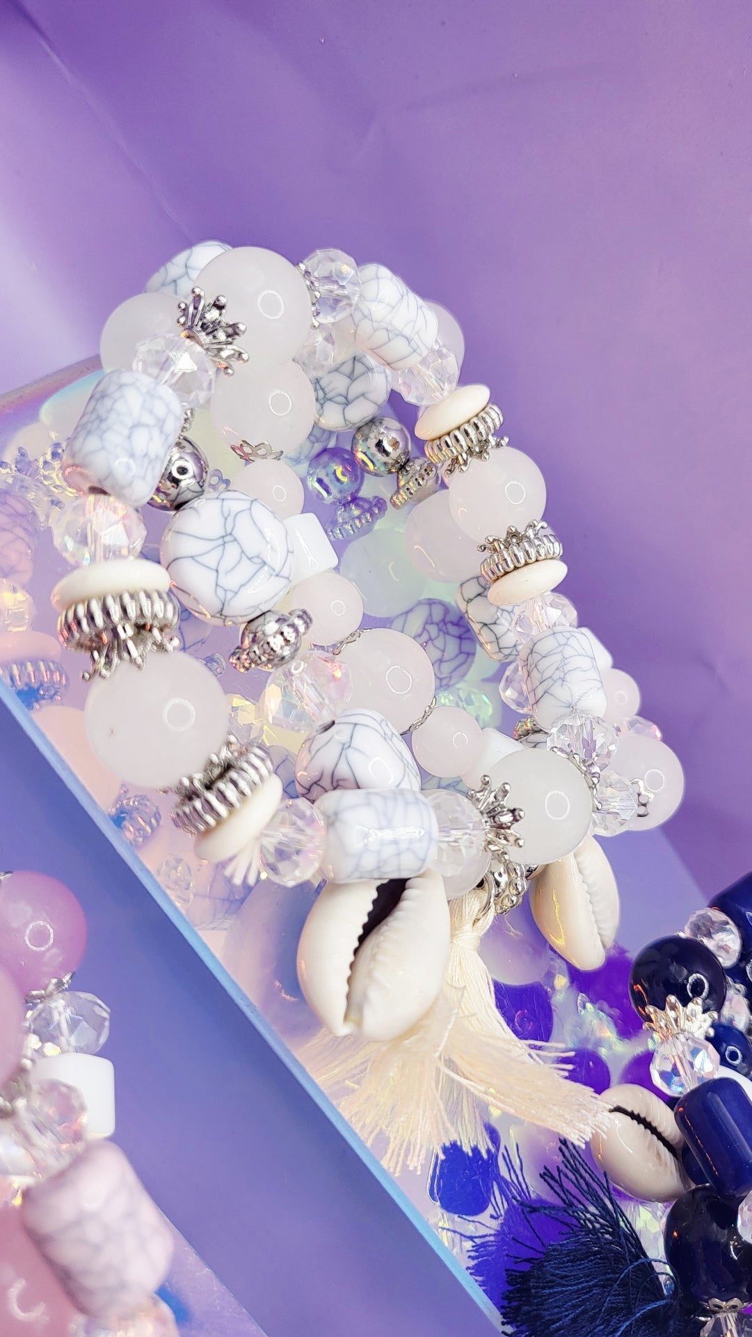 Shell Charm Ceramic Beaded Bracelet Set