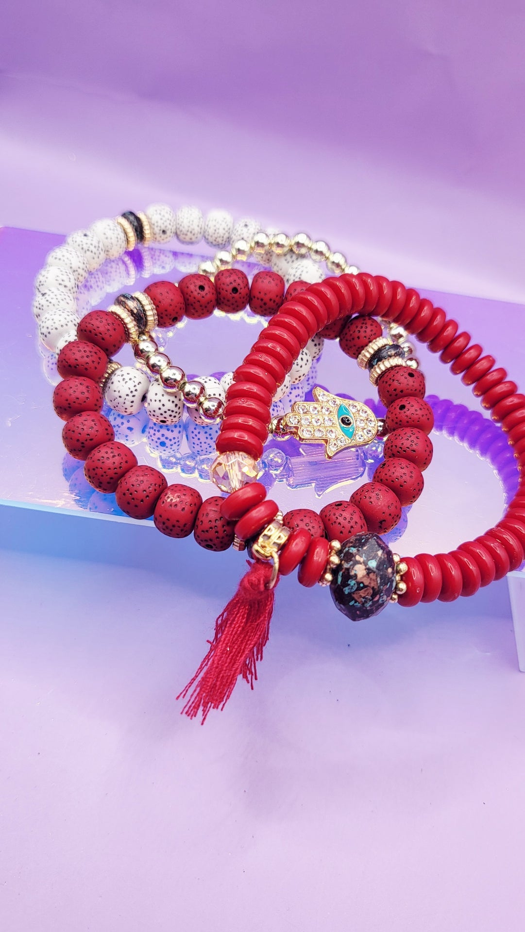 Tassel Charm Ceramic Beaded Bracelet Set