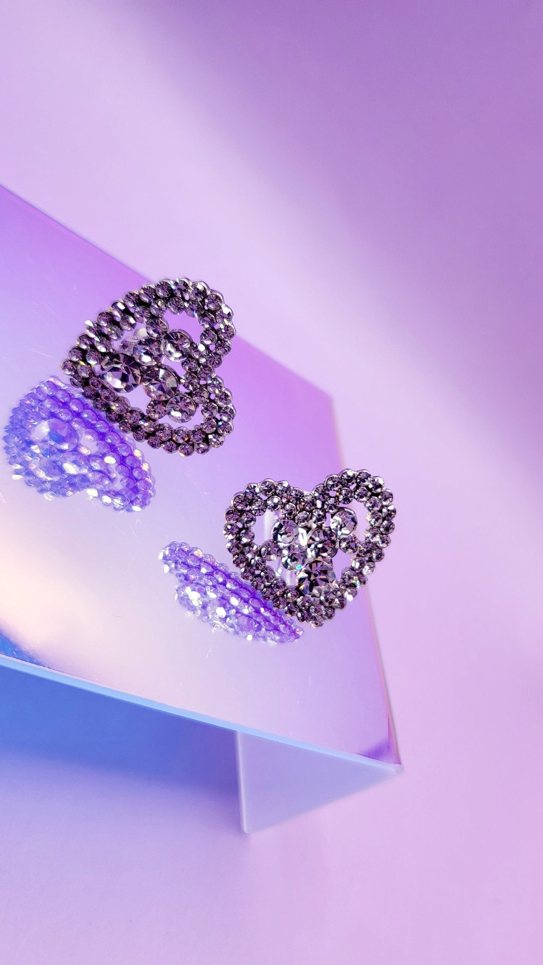 Heart Crystal Non Pierced Clip On Earrings