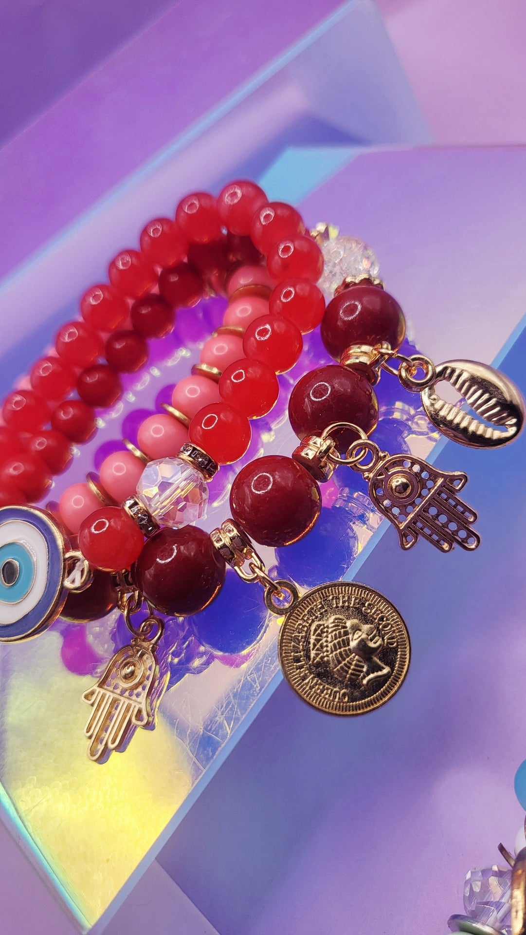Evil Eye Charm Ceramic Beaded Bracelet Set