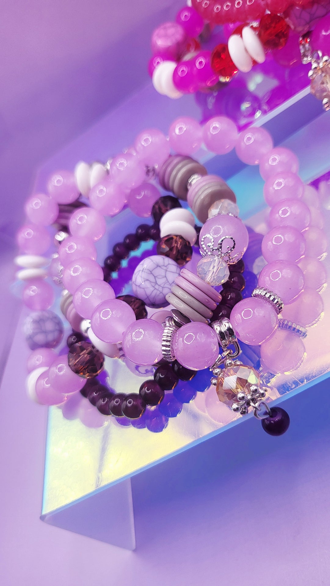 Crystal Charm Ceramic Beaded Bracelet Set