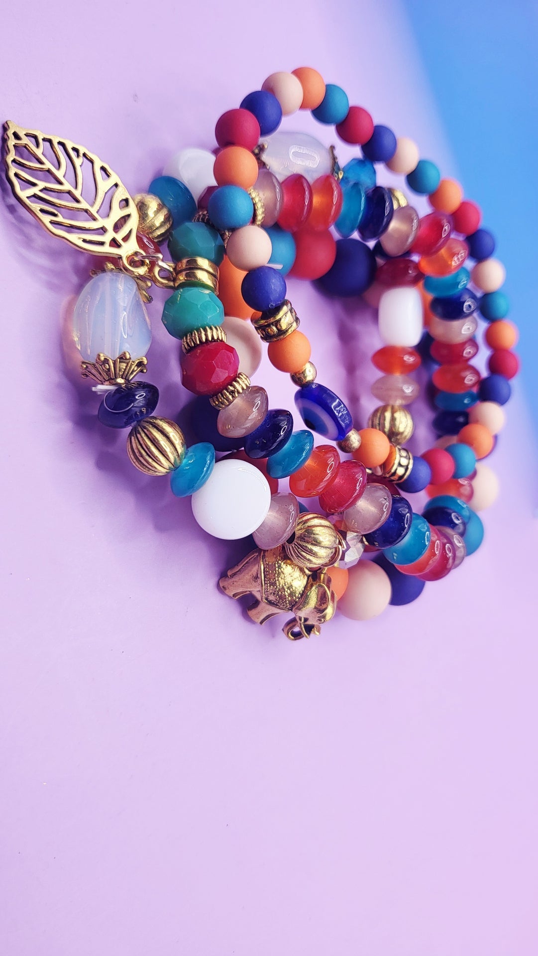 Elephant Charm Ceramic Beaded Bracelet Set