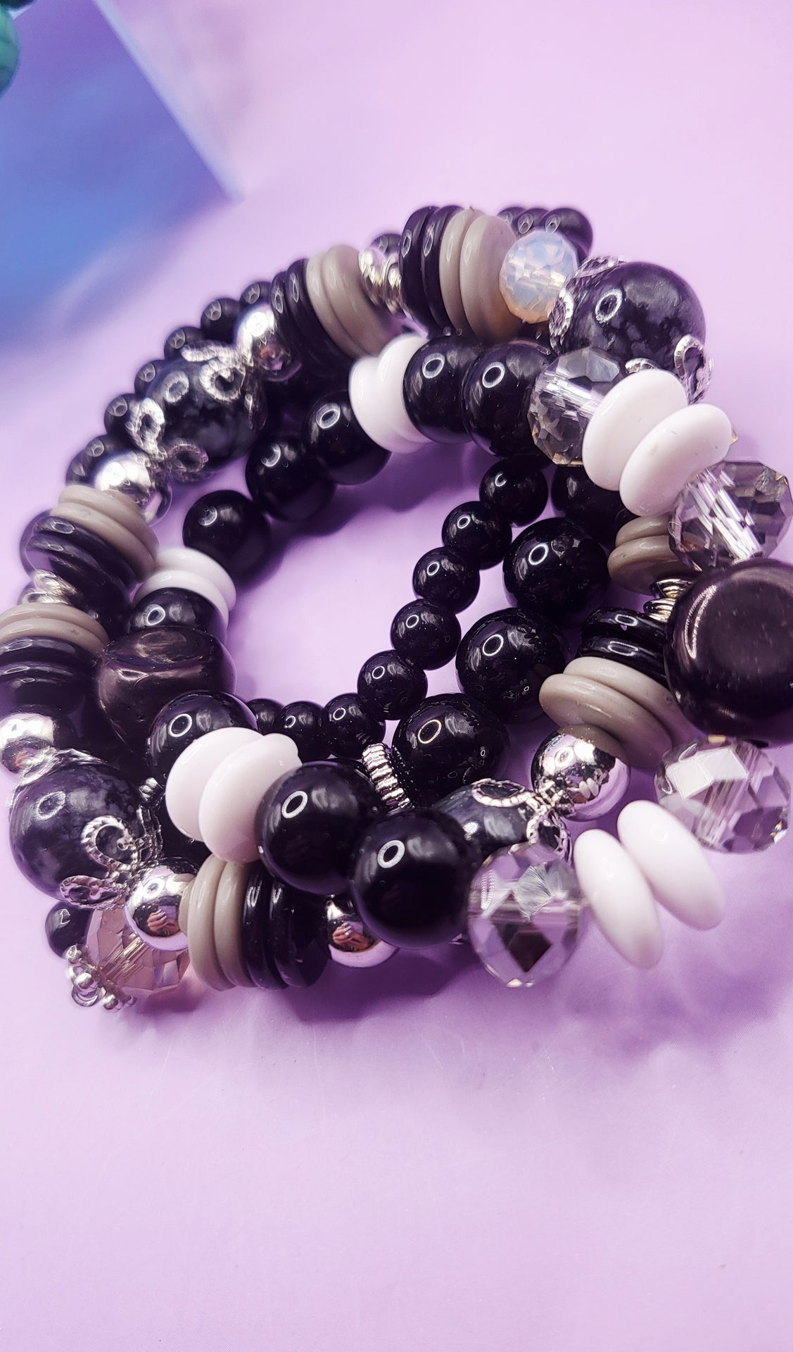Crystal Charm Ceramic Beaded Bracelet Set