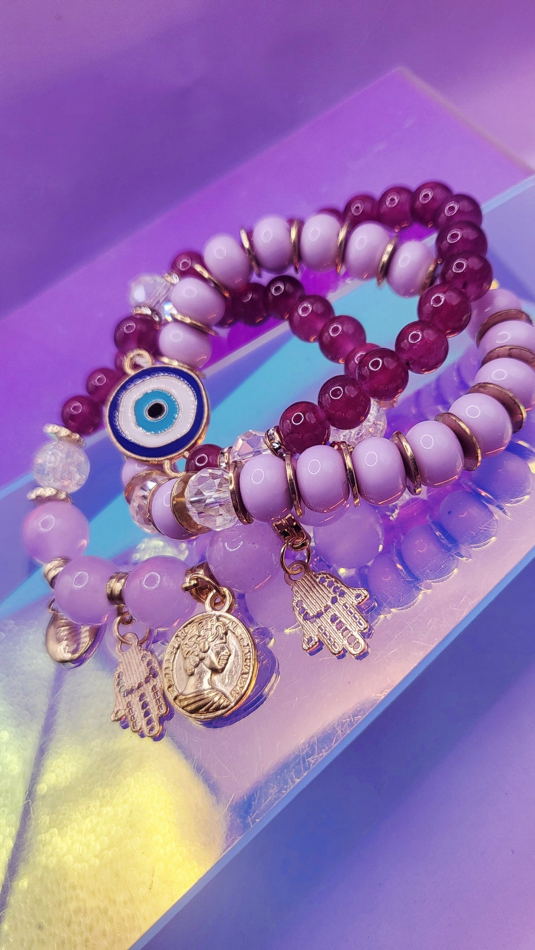 Evil Eye Charm Ceramic Beaded Bracelet Set