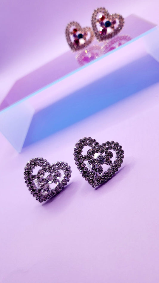 Heart Crystal Non Pierced Clip On Earrings