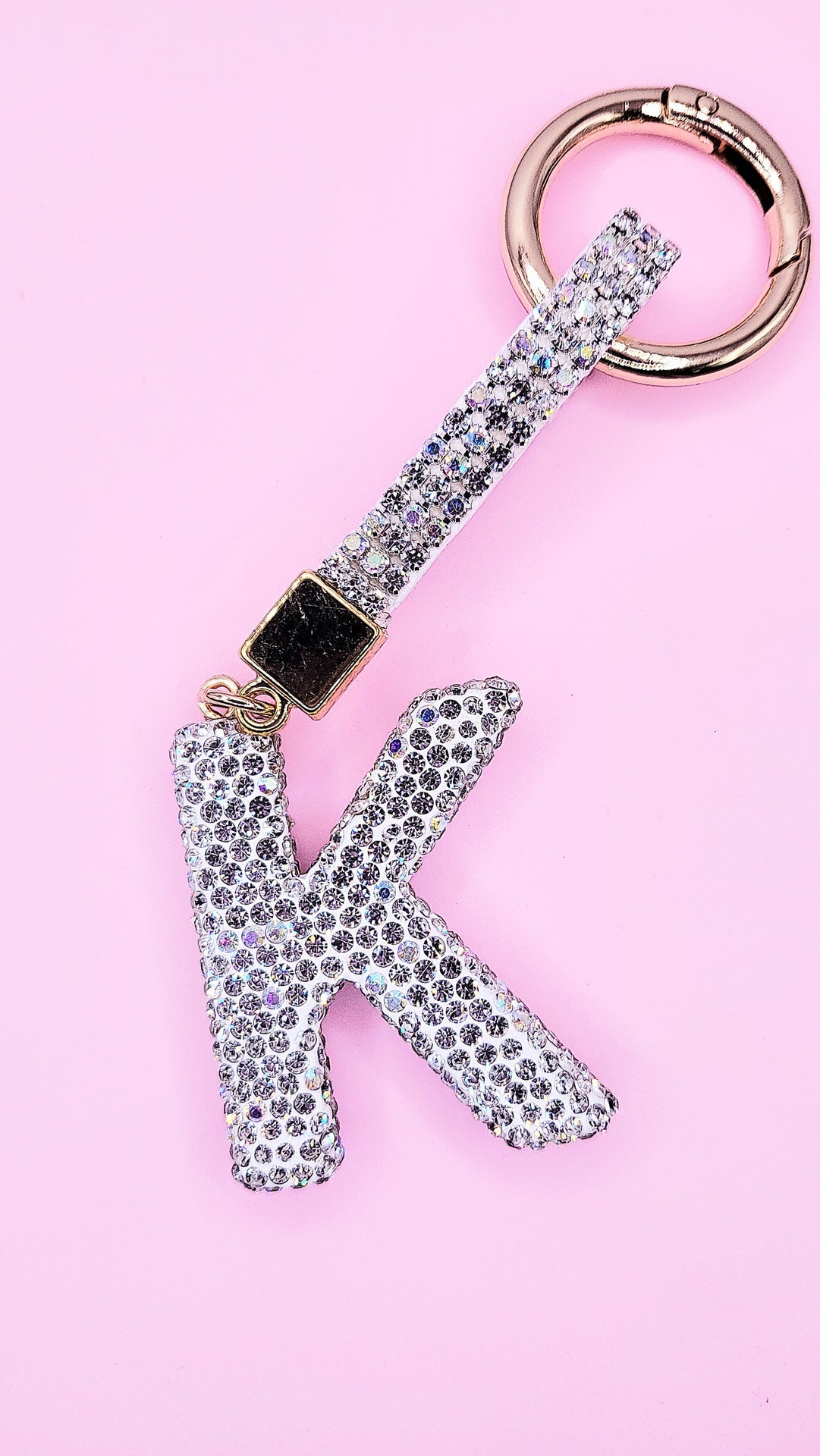 Initial Letter Silver Crystal Glam Key Ring