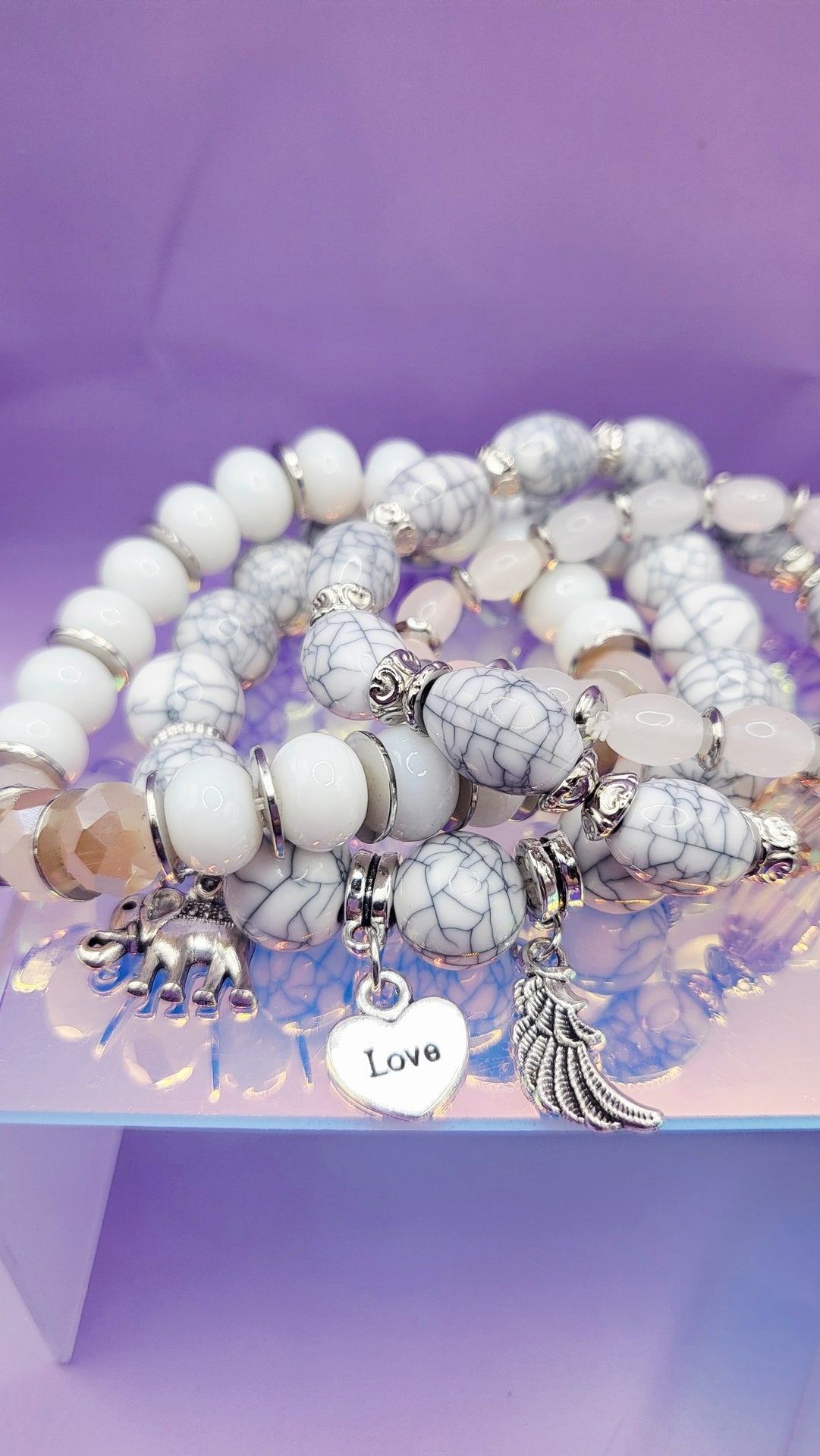 Elephant Charm Ceramic Beaded Bracelet Set