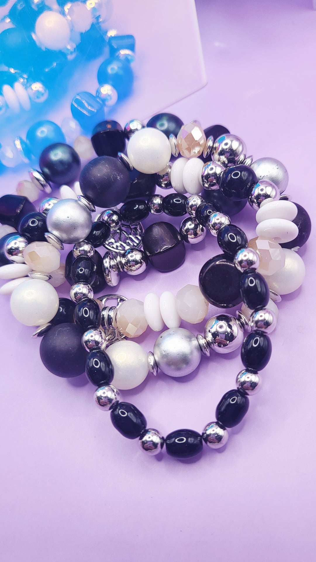 Mini Tree Charm Ceramic Beaded Bracelet Set