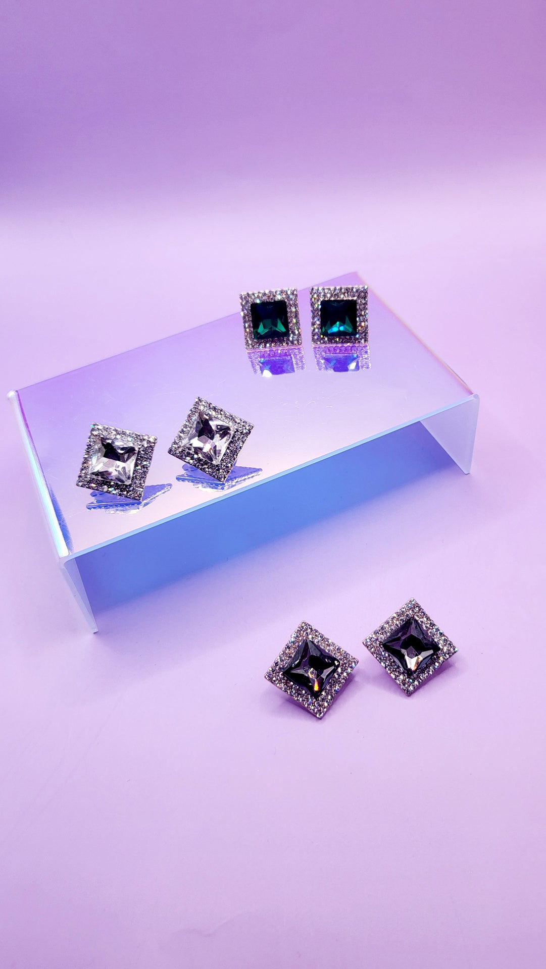 Square Crystal Non Pierced Clip On Earrings