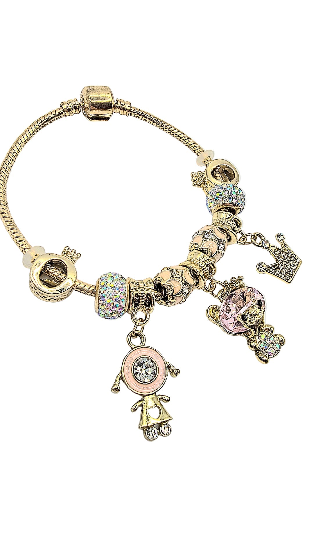 Pink Teddy Crystal Charm Breaded Bracelet