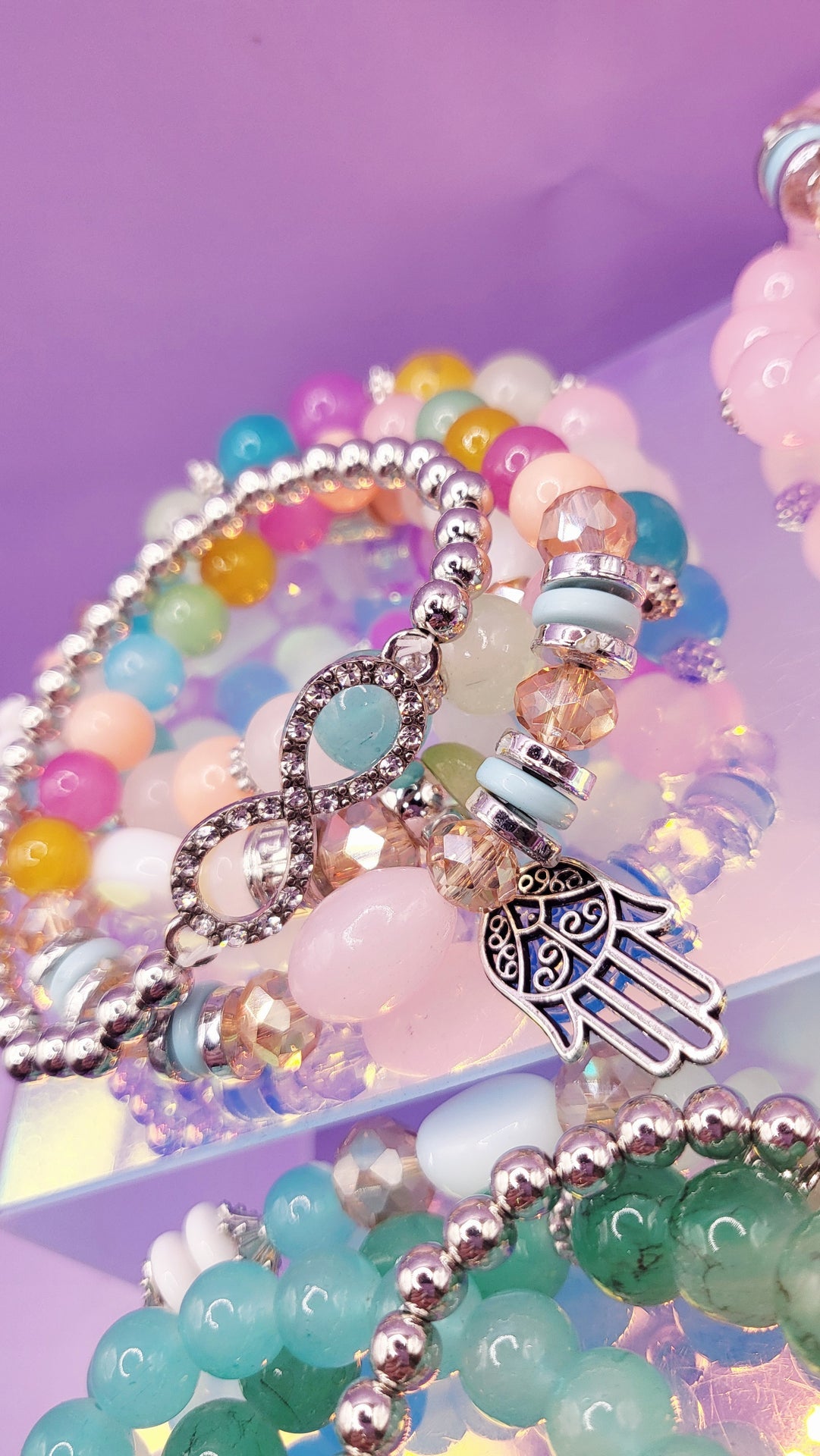 Bow Charm Ceramic Beaded Bracelet Set