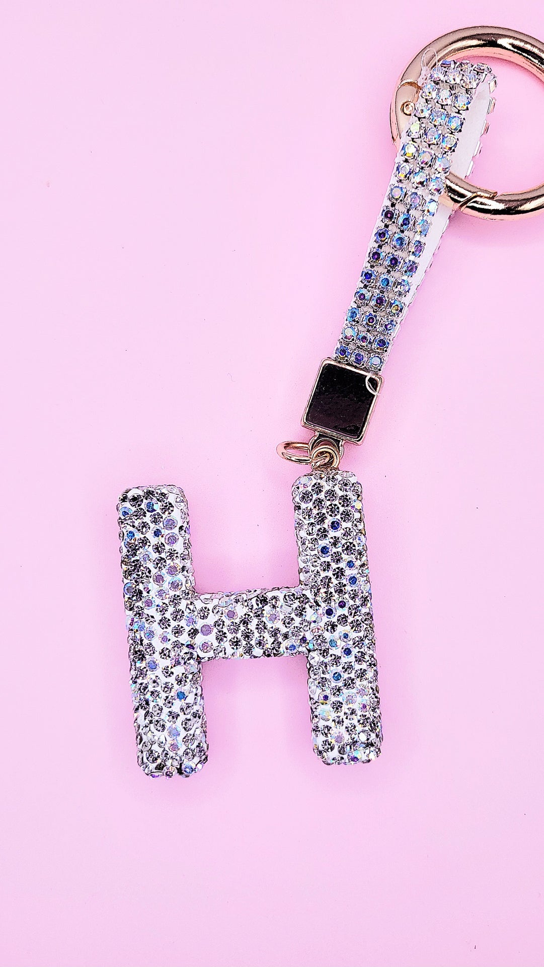 Initial Letter Silver Crystal Glam Key Ring