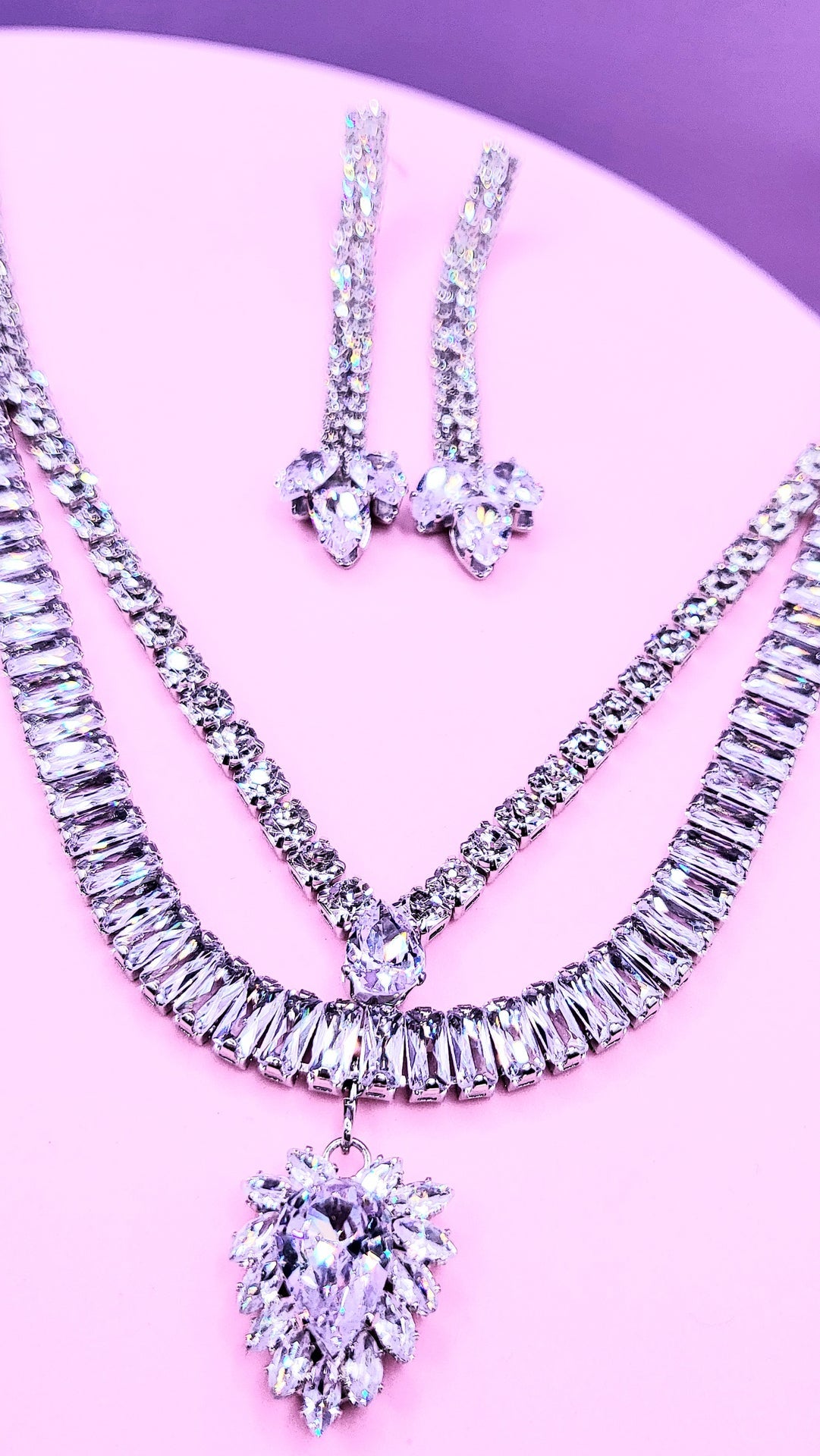 Goddess Crystal Baguette Cut Layered Necklace Set